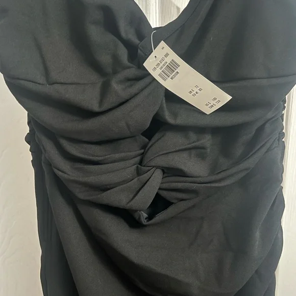 Abercrombie & Fitch Black Asymmetrical Bodycon Midi Dress w/ front twist cutout - Picture 3 of 4